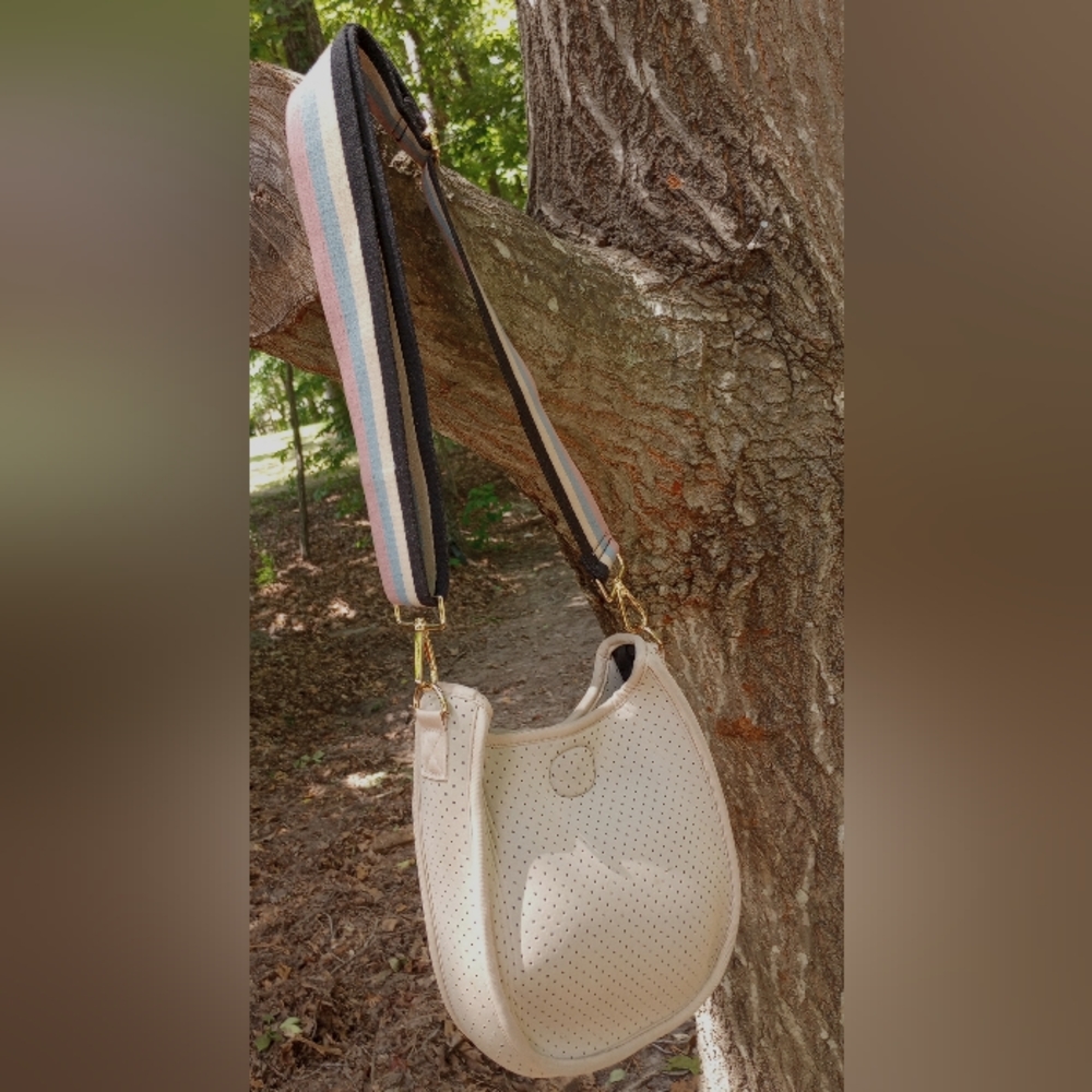 Ah•dorned Messenger Crossbody Bag with Striped Strap